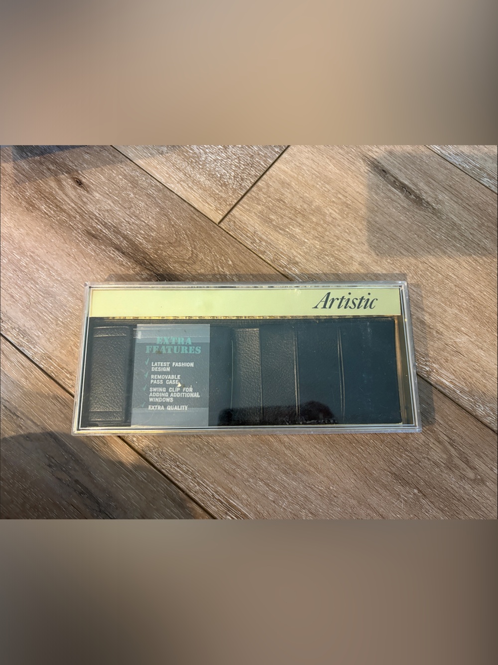 artis Black Leather Cardholder Wallet with Gold Trim